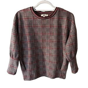 Koton Women's Plaid Crew Neck Sweater - Black, Red, and White 3/4 Sleeves Size S
